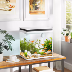 PawHut 26L Small Fish Tank with Filter System, LED Lights, Water Pump, White