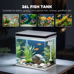 PawHut 26L Small Fish Tank with Filter System, LED Lights, Water Pump, White