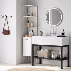 HOMCOM Tall Bathroom Cabinet with 3 Open Shelves Adjustable Shelf, White