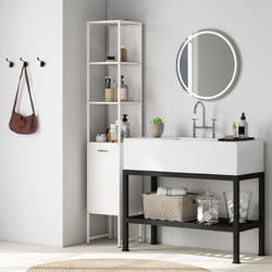 HOMCOM Tall Bathroom Cabinet with 3 Open Shelves Adjustable Shelf, White