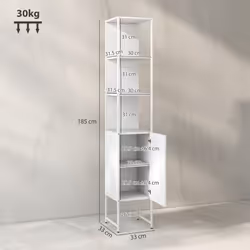 HOMCOM Tall Bathroom Cabinet with 3 Open Shelves Adjustable Shelf, White