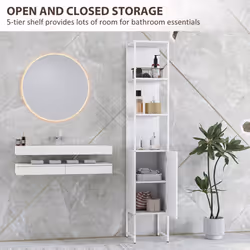 HOMCOM Tall Bathroom Cabinet with 3 Open Shelves Adjustable Shelf, White