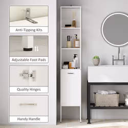 HOMCOM Tall Bathroom Cabinet with 3 Open Shelves Adjustable Shelf, White - Additional view 5