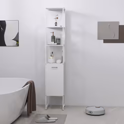 HOMCOM Tall Bathroom Cabinet with 3 Open Shelves Adjustable Shelf, White - Additional view 7