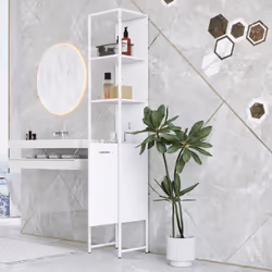 HOMCOM Tall Bathroom Cabinet with 3 Open Shelves Adjustable Shelf, White - Additional view 8