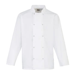 Premier Unisex Adult Stud Front Long-Sleeved Chef Jacket - 4XL, White