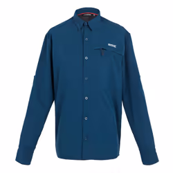 Regatta Mens Checked Packaway Long-Sleeved Travel Shirt - 3XL, Moonlight Denim