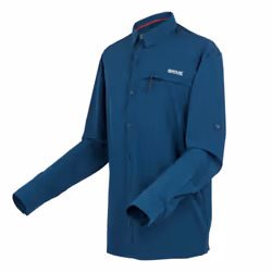 Regatta Mens Checked Packaway Long-Sleeved Travel Shirt - 3XL, Moonlight Denim