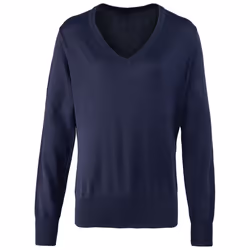Premier Womens/Ladies Knitted Cotton Acrylic V Neck Sweatshirt - 20 UK, Navy