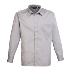 Premier Mens Poplin Long-Sleeved Shirt - 18in, Silver
