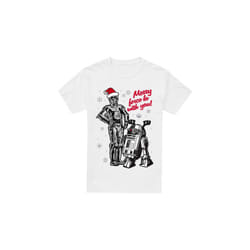 Star Wars Mens Merry Christmas Droids T-Shirt - M, White