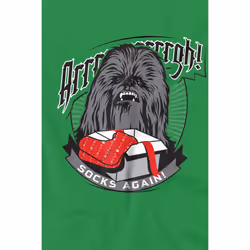 Star Wars Mens Arrrrgh! Socks Again! Chewbacca Christmas T-Shirt - L, Kelly Green