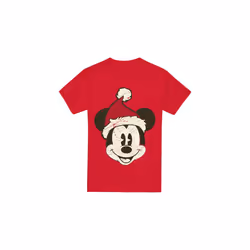 Disney Mens Mickey Mouse Santa Face T-Shirt - L, Red