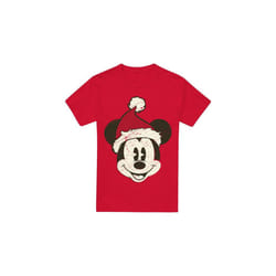 Disney Mens Mickey Mouse Santa Face T-Shirt - L, Red