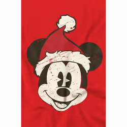 Disney Mens Mickey Mouse Santa Face T-Shirt - L, Red