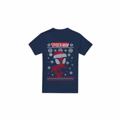 Spider-Man Mens Snowflake Christmas Sweater T-Shirt - XL, Navy