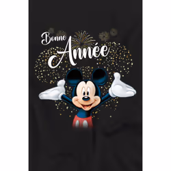 Disney Mens French Mickey Mouse Fireworks New Year T-Shirt - 3XL, Black