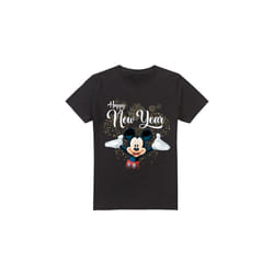 Disney Mens Mickey Mouse New Year T-Shirt - L, Black