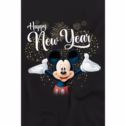 Disney Mens Mickey Mouse New Year T-Shirt - L, Black
