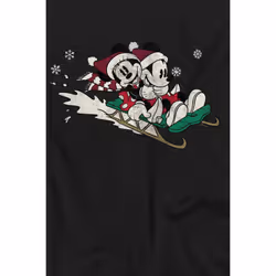 Disney Mens Sledding For Christmas Mickey & Minnie Mouse T-Shirt - XXL, Black