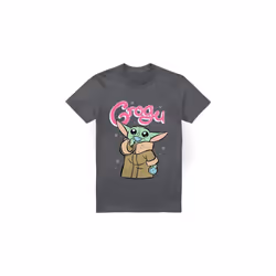 Star Wars: The Mandalorian Mens Grogu Bubble T-Shirt - L, Charcoal