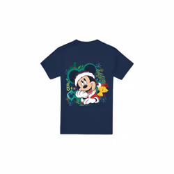 Disney Mens Mickey Mouse Wreath Christmas T-Shirt - XL, Navy