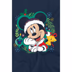 Disney Mens Mickey Mouse Wreath Christmas T-Shirt - XL, Navy