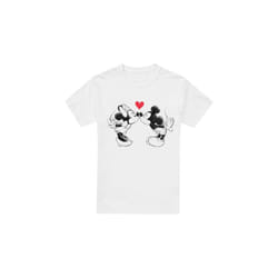Disney Mens Mickey & Minnie Mouse Kiss Sketch Valentine's Day T-Shirt - L, White