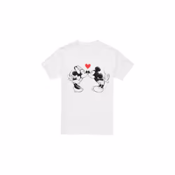 Disney Mens Mickey & Minnie Mouse Kiss Sketch Valentine's Day T-Shirt - XL, White