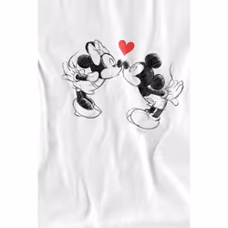 Disney Mens Mickey & Minnie Mouse Kiss Sketch Valentine's Day T-Shirt - XL, White