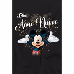 Disney Mens Italian Mickey Mouse Fireworks New Year T-Shirt - XL, Black