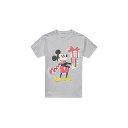 Disney Mens Mickey Mouse Present Christmas T-Shirt - S, Sport Heather