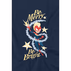 Captain Marvel Mens Be Merry Be Bright T-Shirt - XXL, Navy