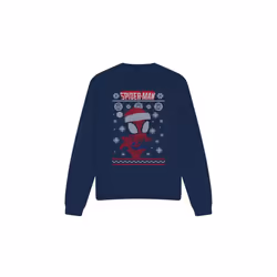 Spider-Man Unisex Adult Snowflake Christmas Sweater Sweatshirt - XXL, Navy