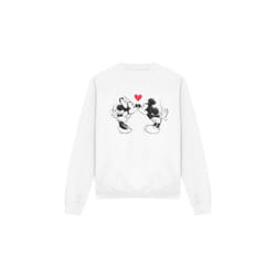 Disney Unisex Adult Mickey & Minnie Mouse Kiss Sketch Valentine's Day Sweatshirt - L, White