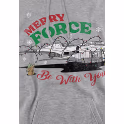 Star Wars: The Mandalorian Mens Merry Force Be With You Grogu Hoodie - S, Sport Heather