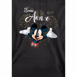 Disney Mens French Mickey Mouse Fireworks New Year Hoodie - L, Black