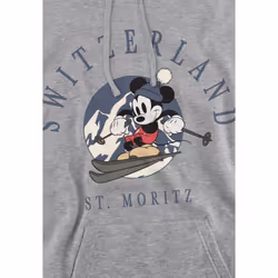 Disney Mens Switzerland Mickey Mouse Hoodie - L, Sport Heather