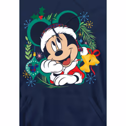 Disney Mens Mickey Mouse Wreath Christmas Hoodie - M, Navy
