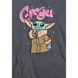 Star Wars: The Mandalorian Mens Grogu Bubble Hoodie - L, Charcoal