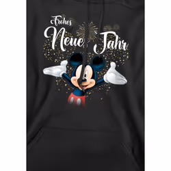 Disney Mens German Mickey Mouse Fireworks New Year Hoodie - XL, Black