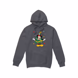 Disney Mens Mickey Mouse Christmas Tree Hoodie - L, Charcoal