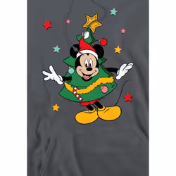 Disney Mens Mickey Mouse Christmas Tree Hoodie - L, Charcoal