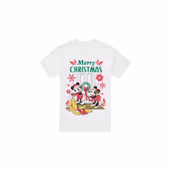 Disney Mens Mickey & Minnie Mouse Wreath Christmas T-Shirt - S, White