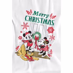 Disney Mens Mickey & Minnie Mouse Wreath Christmas T-Shirt - S, White