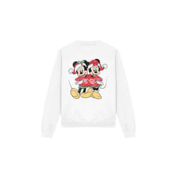 Disney Unisex Adult Mickey & Minnie Mouse Christmas Sweater Sweatshirt - L, White