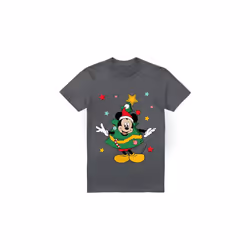 Disney Mens Mickey Mouse Christmas Tree T-Shirt - XL, Charcoal