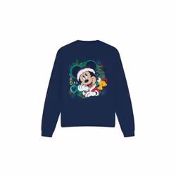 Disney Unisex Adult Mickey Mouse Wreath Christmas Sweatshirt - L, Navy