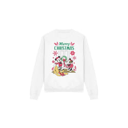 Disney Unisex Adult Mickey & Minnie Mouse Wreath Christmas Sweatshirt - M, White