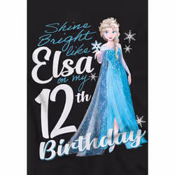 Frozen Childrens/Kids Bright Like Elsa 12th Birthday T-Shirt - 12-13 Years, Black